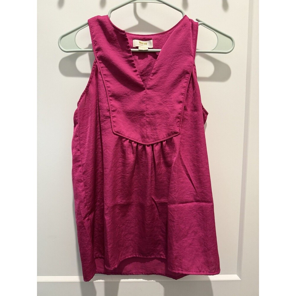 Anthropologie Maeve Pink Womens Sleeveless Blouse Tank Top V-Neck Size 0 Fuchsia